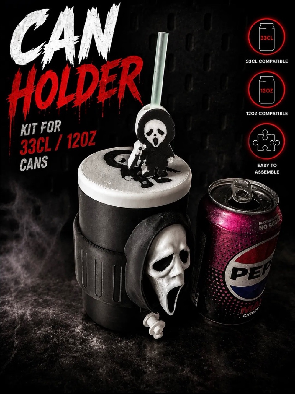 Ghostface Koozie & Straw Topper Set